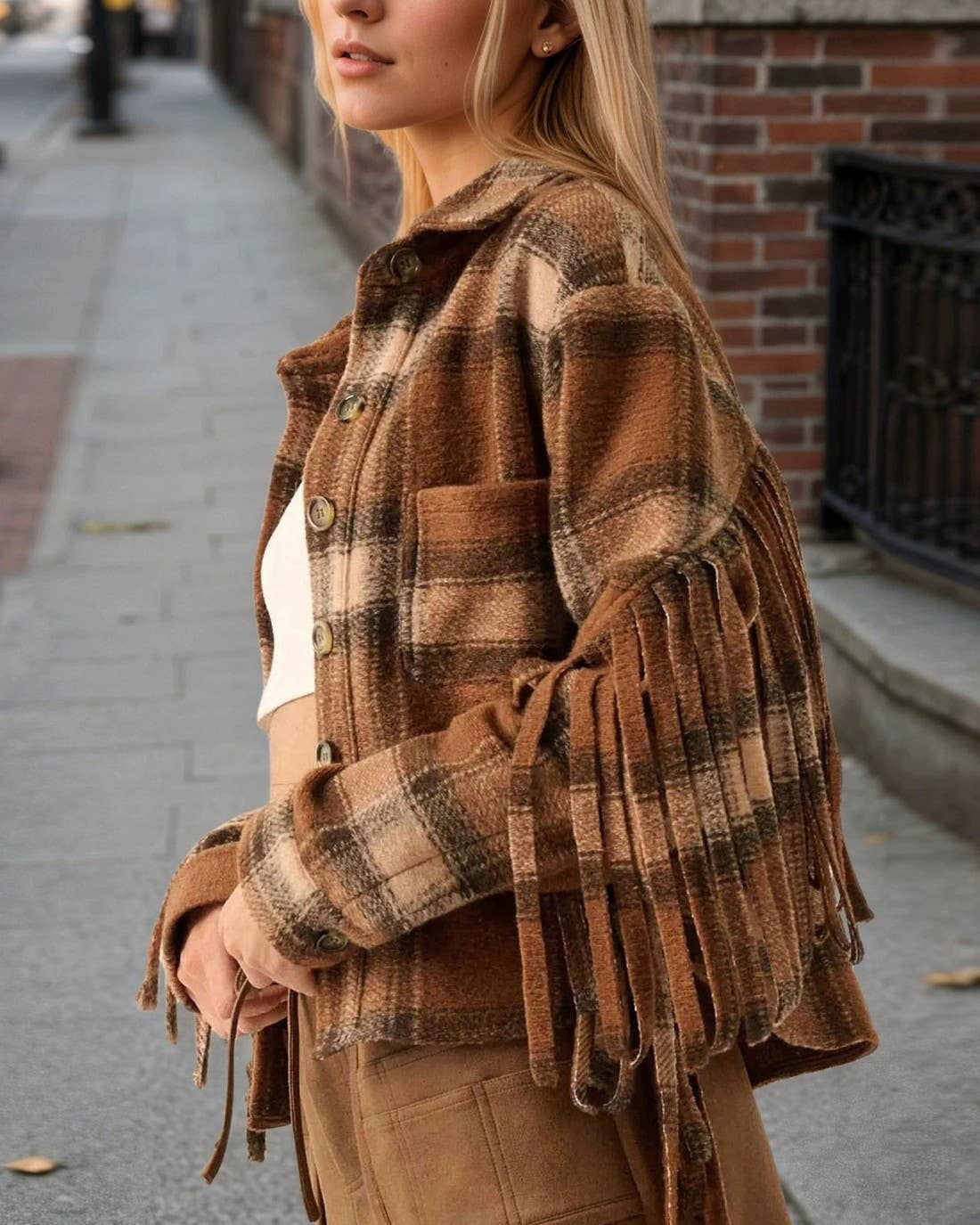 U R My Sunshine - Wholesale Shirtjack/Shacket - Dames - 25131 Geruite Wol Cropped Shacket Jas voor Dames1