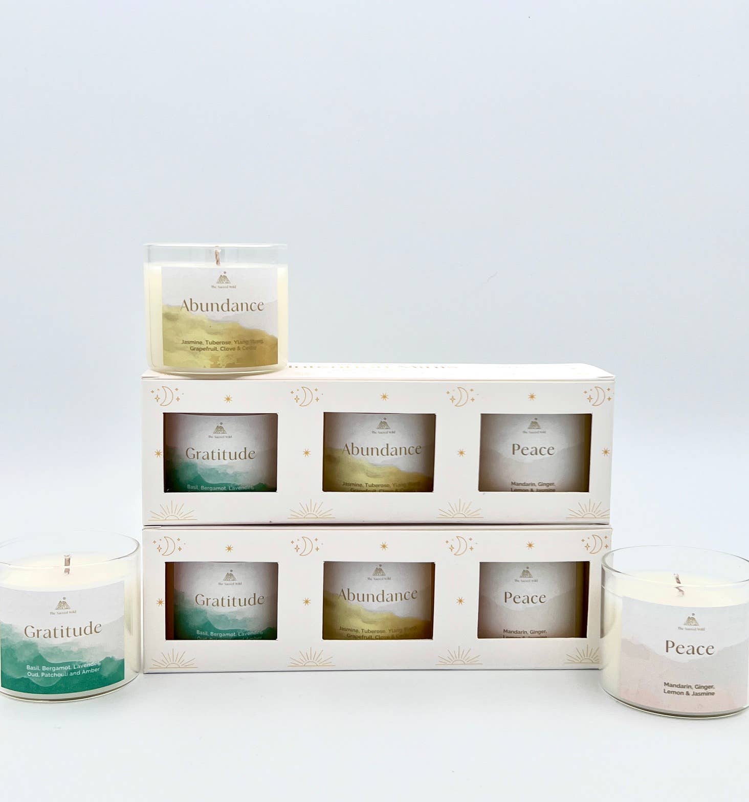 The Sacred Wild Candle Co – Großhandel Kerze im Glas / gefüllte Kerze – Neu! Mini Intention Kerzen-Geschenkset1