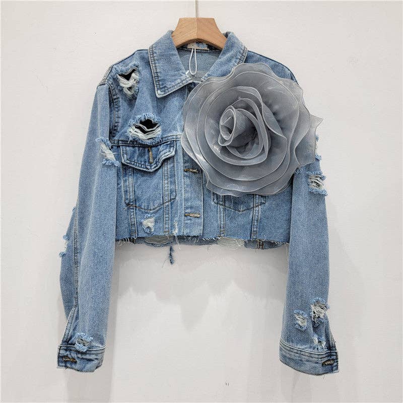 SALINA TRADING INC - Wholesale Denim Jacket - Women's - Distressed Denim Jacket with Floral Design6