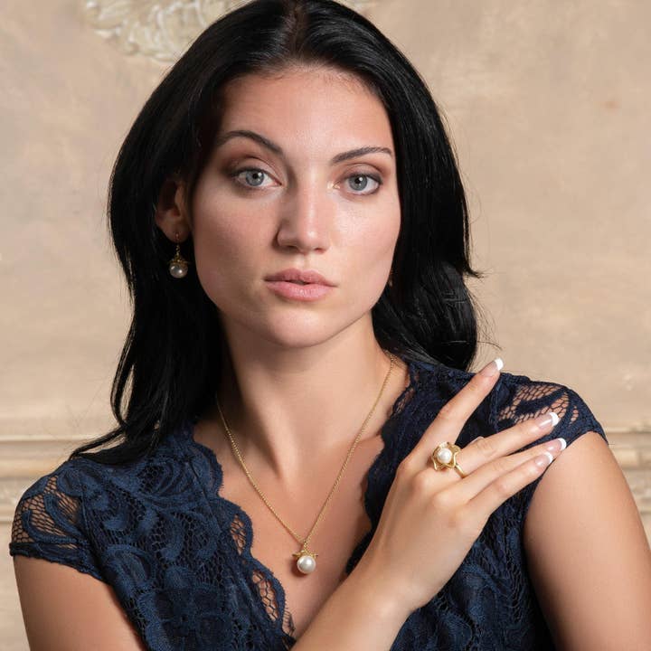 Namana - Wholesale Cocktail/statement ring - Adjustable Gold Cocktail Ring for Women with a Pearl4