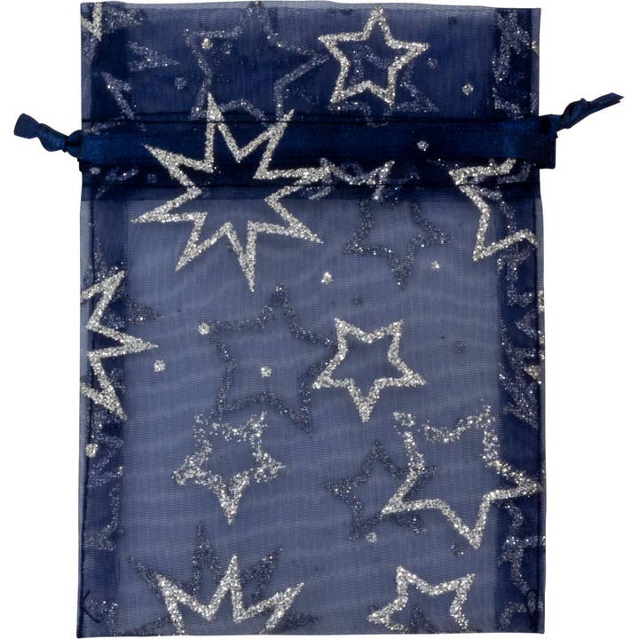 Organza Bag Glitter Stars 3 1/2x5 - Navy (Each) for wholesale by Kheops International