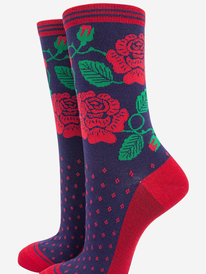 Women's English Rose Floral Print Bamboo Socks for wholesale by Sock Talk