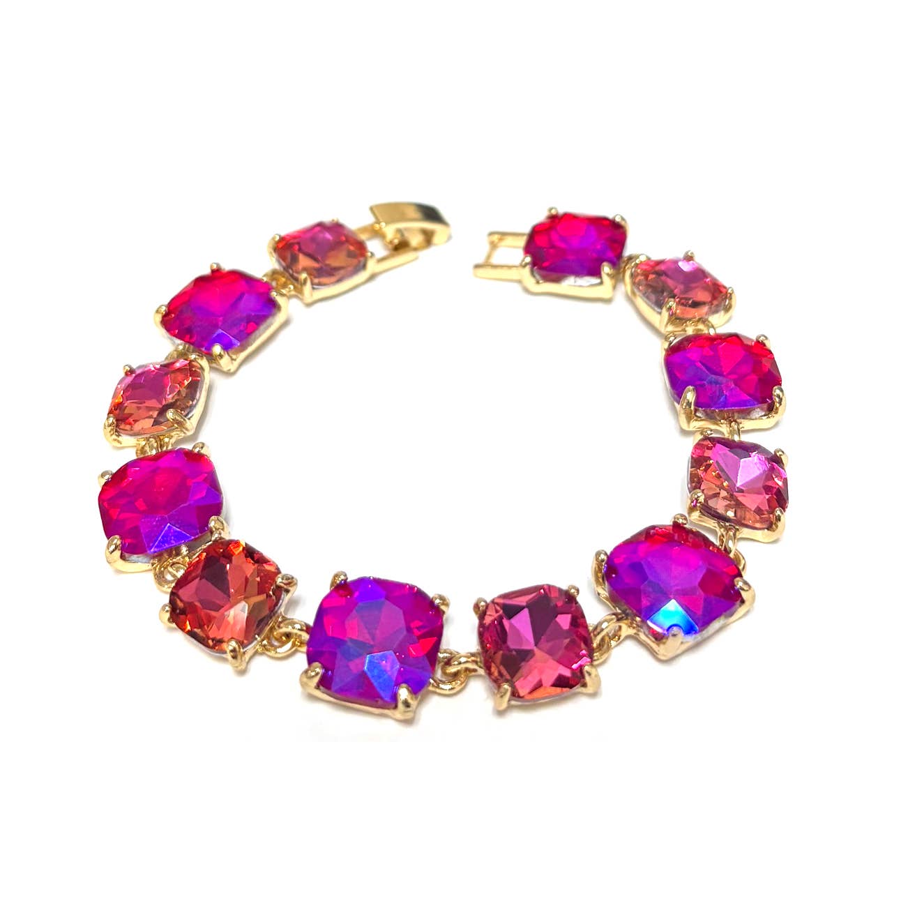 StarryNYC - Wholesale Link & Chain Bracelet - Cushion Cut Glass Crystal Linked Station Bracelet25