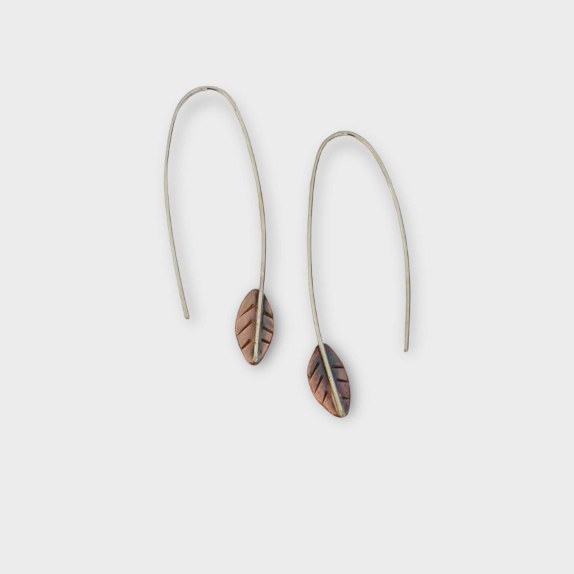 Sincerely Sarah - Wholesale Dangle Earrings - Copper Leaf Earring Threader Long1