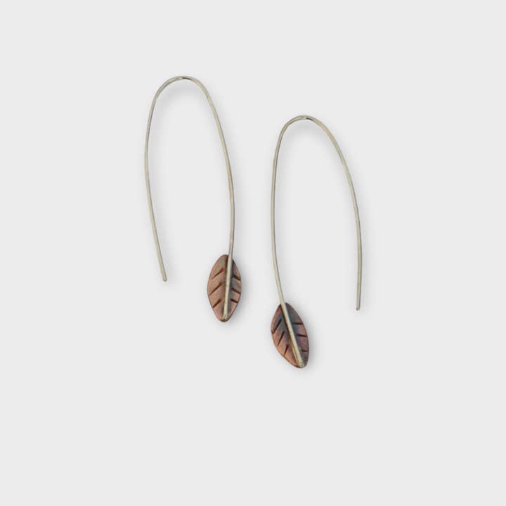 Sincerely Sarah - Wholesale Dangle Earrings - Copper Leaf Earring Threader Long1