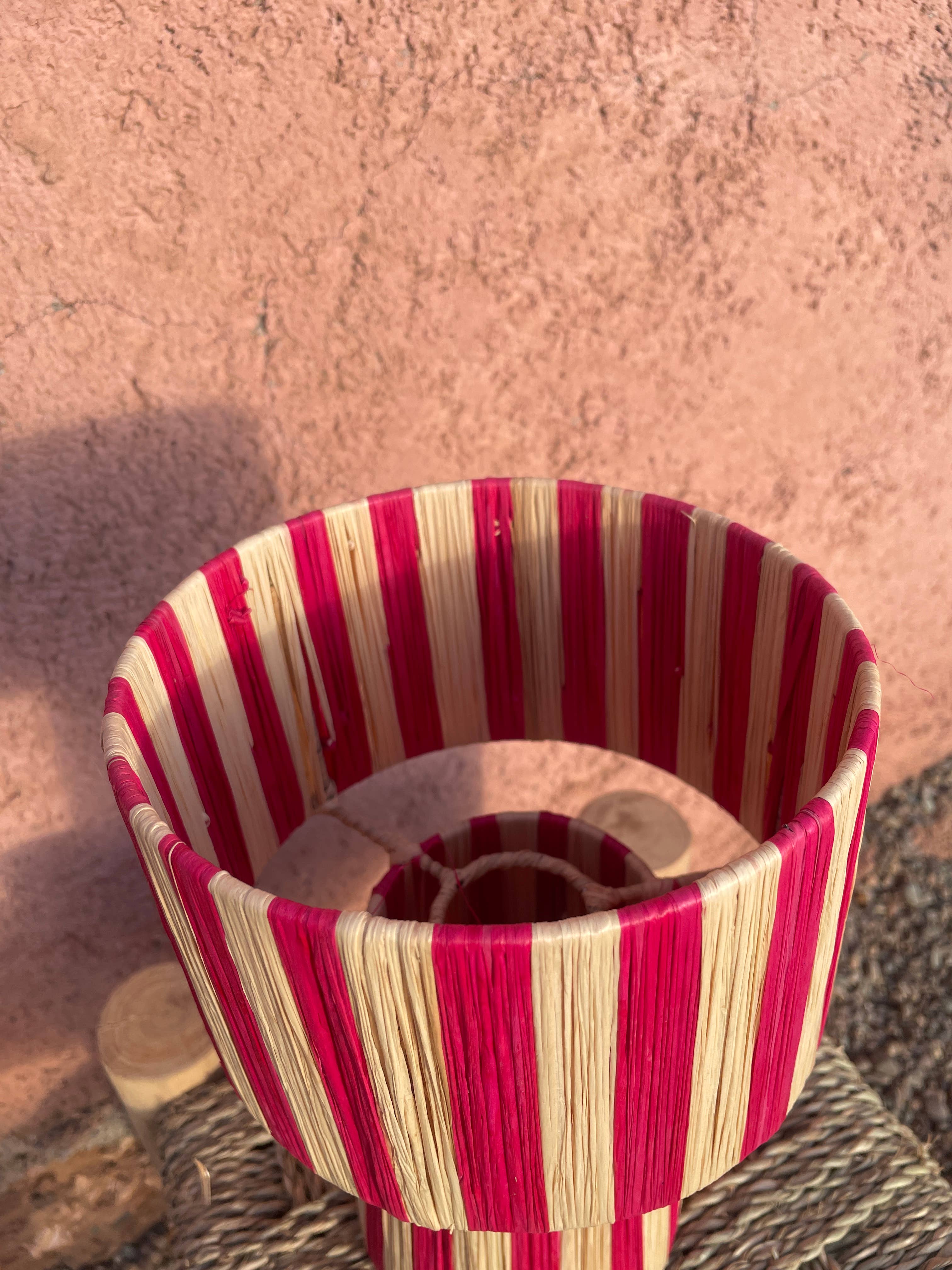 bazarifinagh - Wholesale Lamp Shade - Handmade Raffia Table Lamp Shade in Beige and Pin Boho Lamp 4