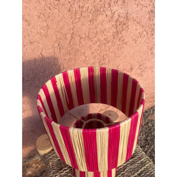 bazarifinagh - Wholesale Lamp Shade - Handmade Raffia Table Lamp Shade in Beige and Pin Boho Lamp 4