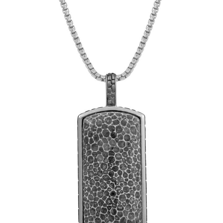 Fossil Agate sten Tag i svart rodiumpläterad Sterling Silver för wholesale av LuvMyJewelry (LMJ)