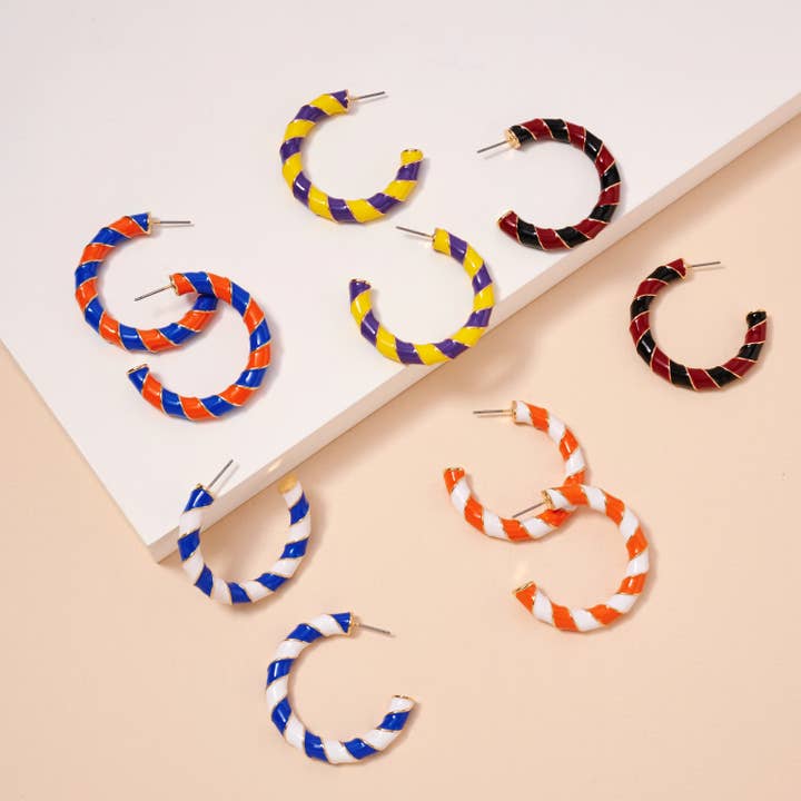 Game Day Enamel Open Hoop Earrings for wholesale by Lilla Haven