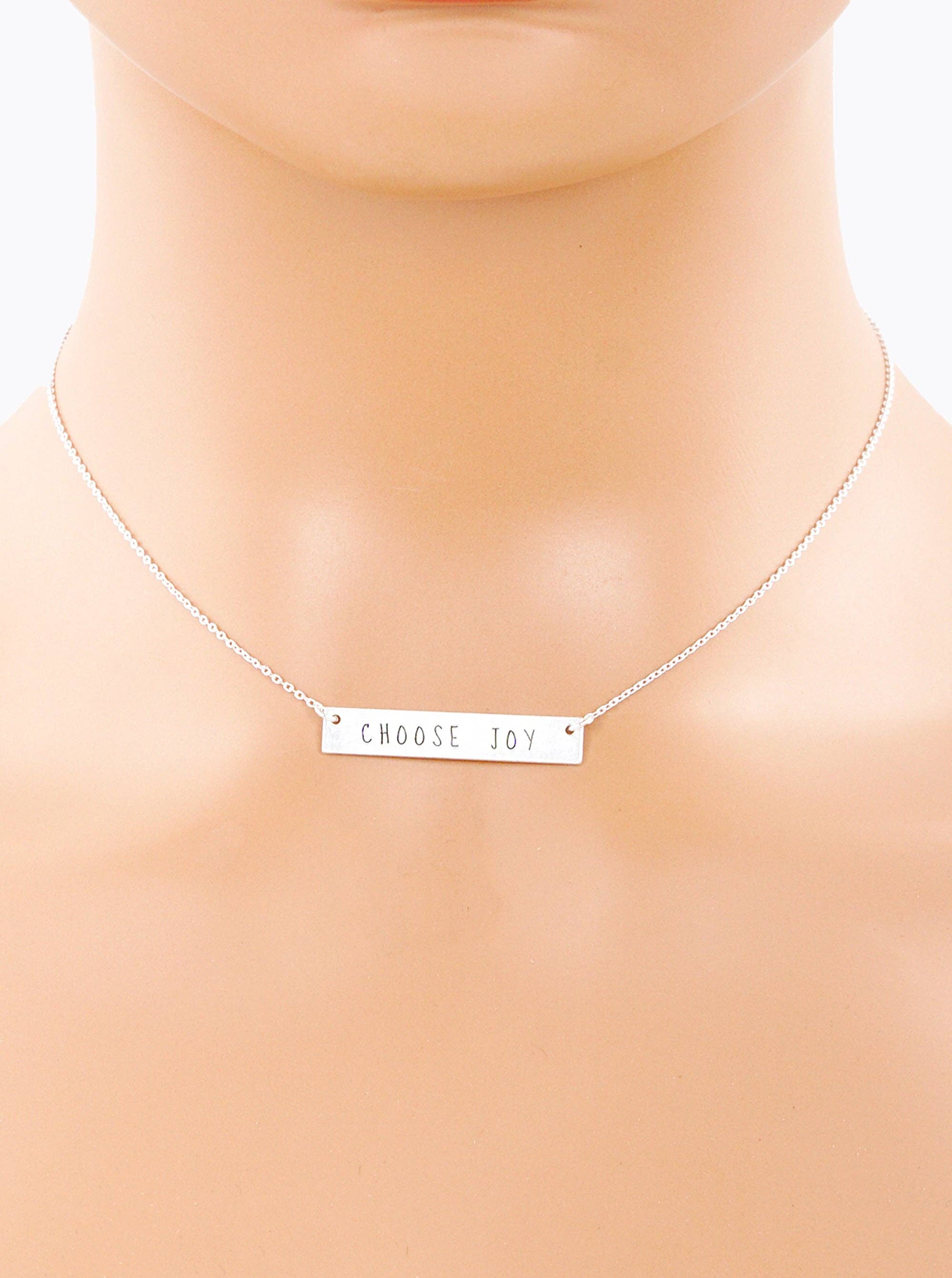 Wild Honey - Wholesale Pendant/Charm Necklace - Choose Joy Engraved Horizontal Bar Pendant Necklace2