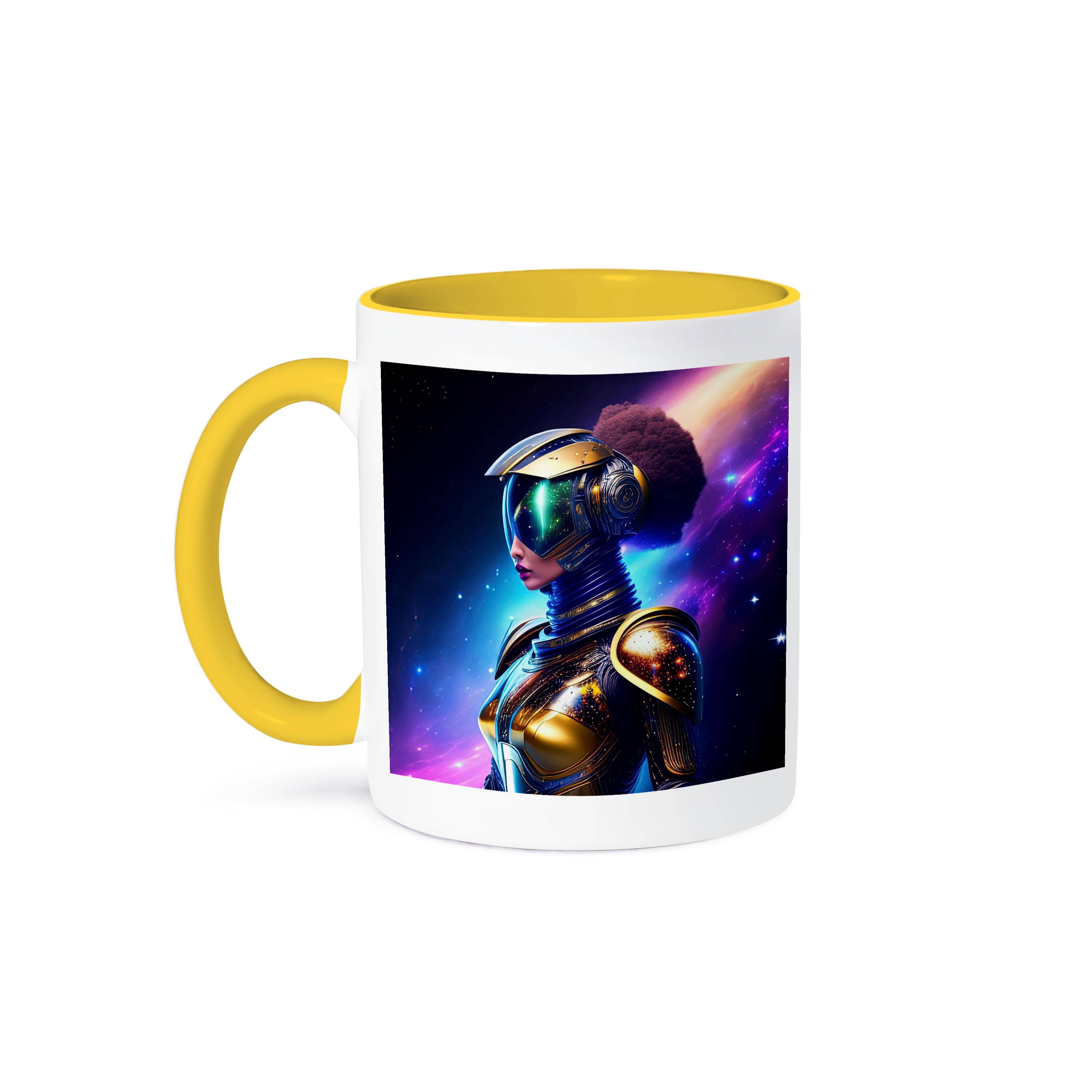 3dRose – wholesale Kaffekoppar – 3dRose, Futuristisk kvinnlig astronaut i rymden. Cool hjälm, rymdljuskonstgåva, Mugg0