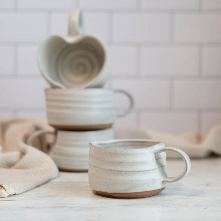 Gravesco Pottery - Wholesale Drinking Glass/Cup - Handmade Heart-Shaped Latte Mug in Cream11