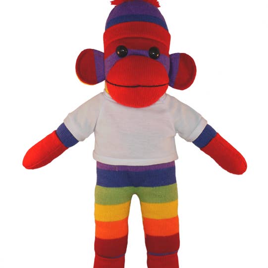 Plushland - Wholesale Stuffed/Plush Toy - Kids & Baby - Customizable 8" Rainbow Sock Monkey with Tee shirt