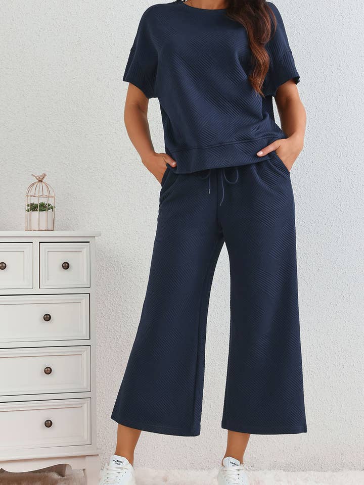 LAS Textured Loose T Shirt and Drawstring Pants Set (S-XL) for wholesale by LA Society