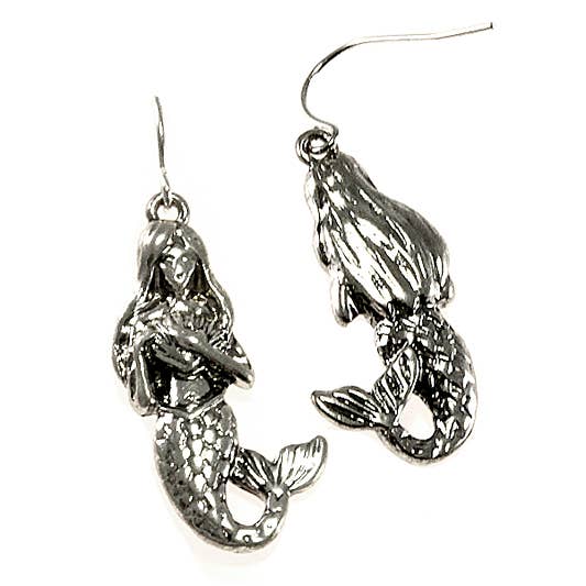 0011 PREMIERE - Wholesale Dangle Earrings - FR3919 3D Antique Silver Mermaid Dangle Earrings