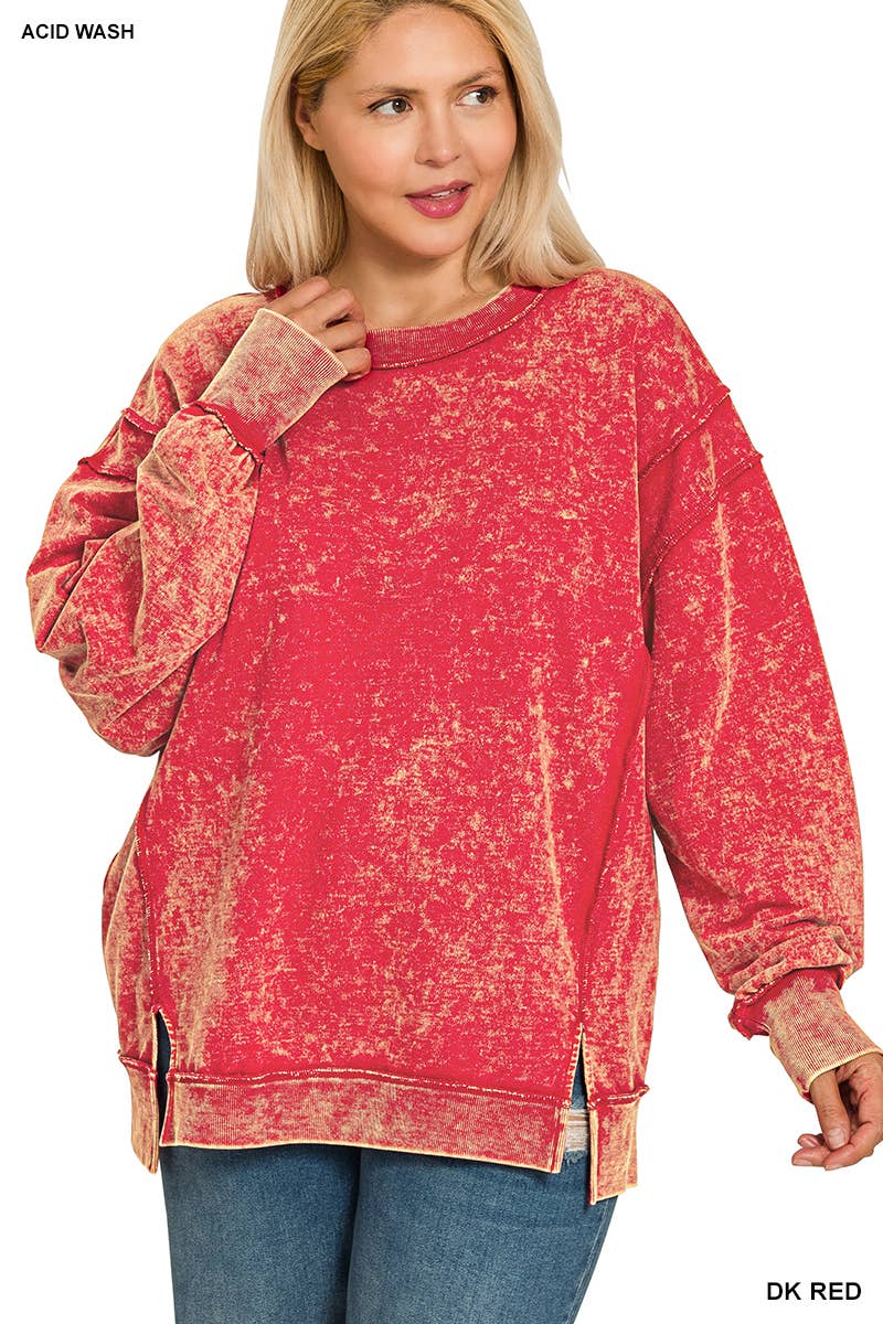 42POPS - Wholesale Sweatshirt - Women's - ,.SI-28084 Plus Acid Wash F/Terry Exposed Seam Sweatshirt6