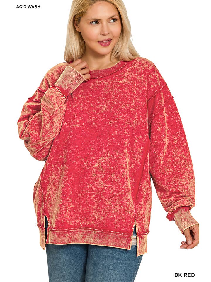 42POPS - Wholesale Sweatshirt - Women's - ,.SI-28084 Plus Acid Wash F/Terry Exposed Seam Sweatshirt6