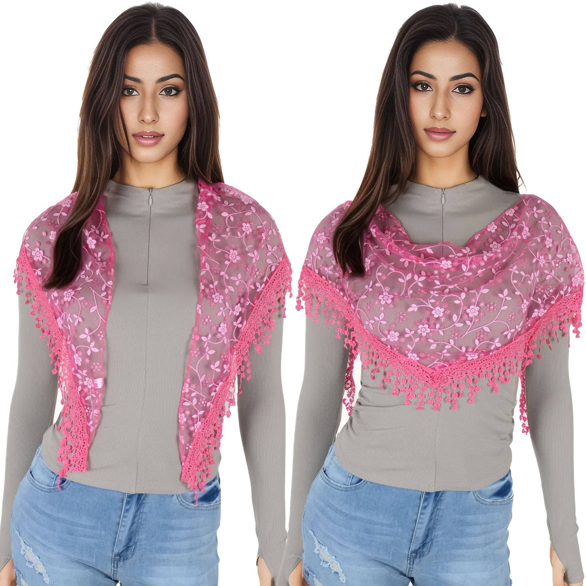 AK Brand - Venta al por mayor Bufanda - Mujer - Bufanda triangular ligera de encaje floral para la cabeza10