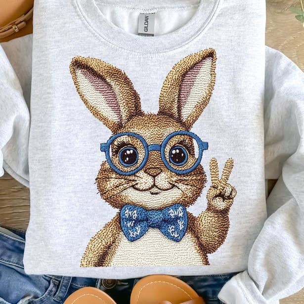 T-Shirt Rundhals Süßer Hase mit Brille & Fliege für den Großhandel von STRONG N FREE CDN