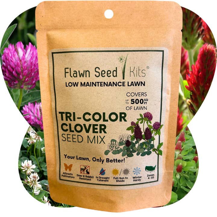 Flawn Seed Kits - Wholesale Plant Seeds - Tri-Colored Clover Seed Mix Compostable Hanging Pouches