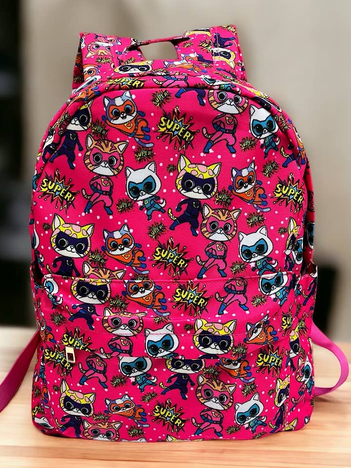 SUPer Cat Printed Medium Size Girls' Backpack for wholesale by Kids Charm Online