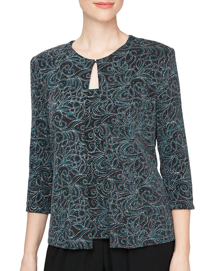 Conjunto de dos piezas con cuello redondo estampado y mangas 3/4 de Alex Evenings en talla pequeña. para venta al por mayor de Immediate Apparel