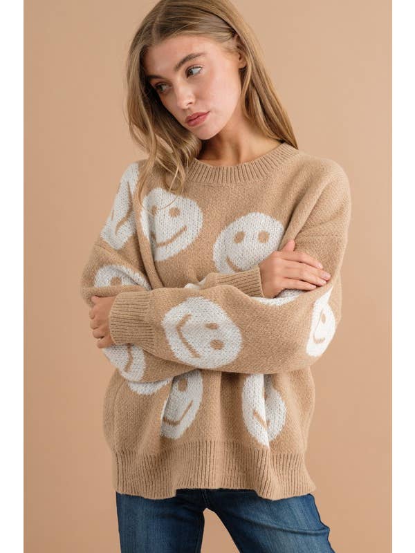 Pink Irene Wholesale - Vendita all'ingrosso Maglione tricot - Donna - MAGLIONE CON MOTIVO A VOLTO SORRIDENTE10