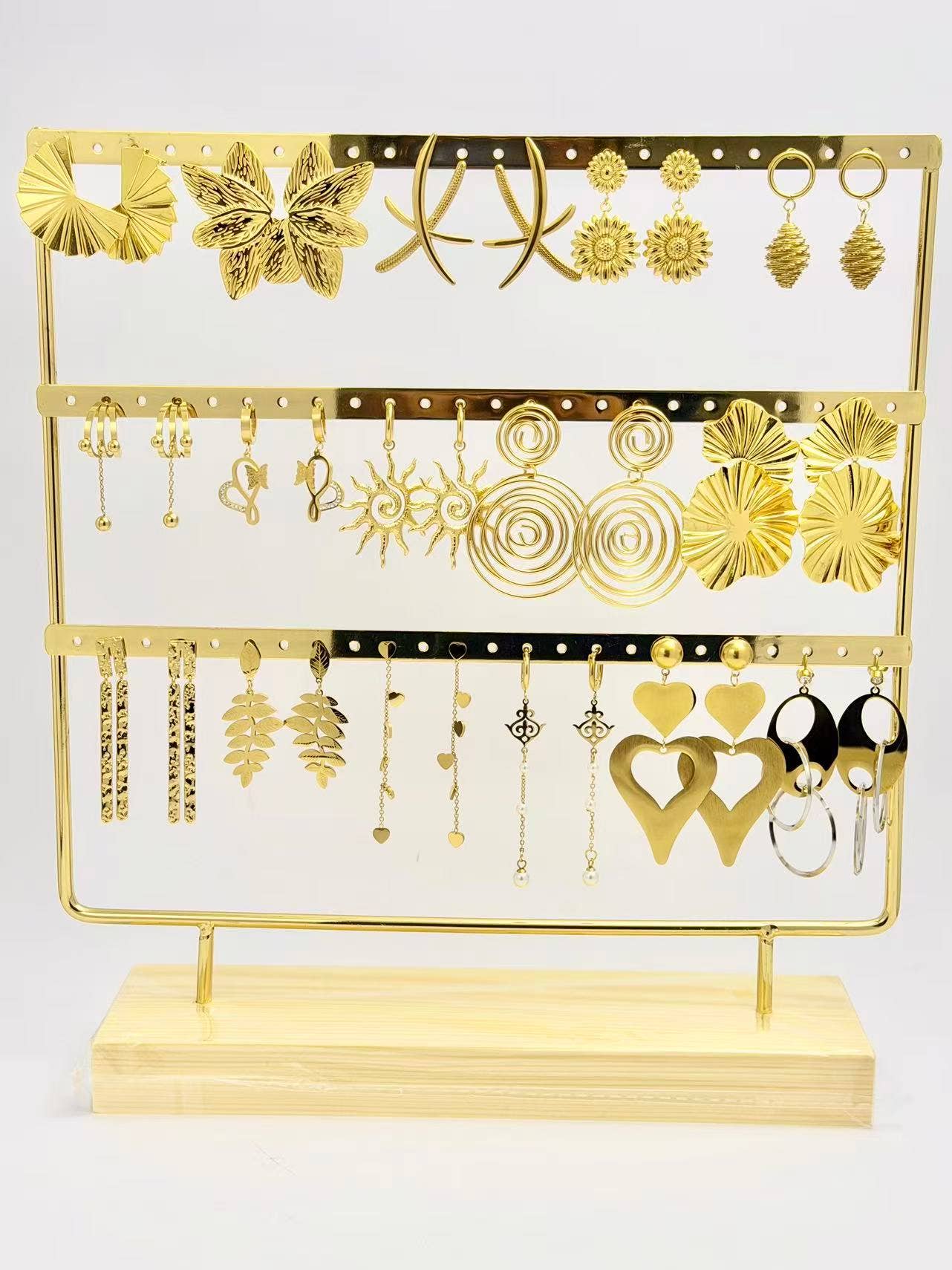 COSMOS - Wholesale Dangle Earrings - Set of 16 Pairs of Gold-Plated Steel Earrings