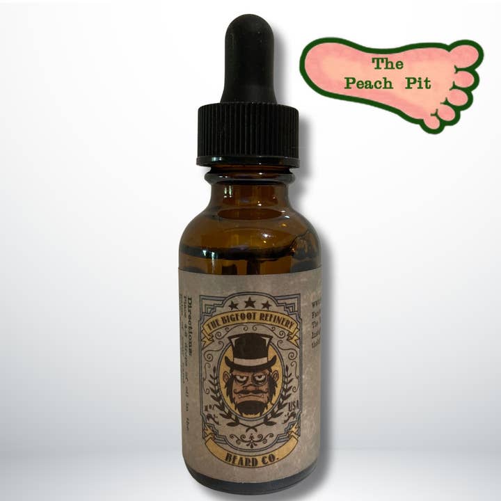 The Peach Pit Beard Oil - 1oz bottle for wholesale by The Bigfoot Refinery Beard Co.
