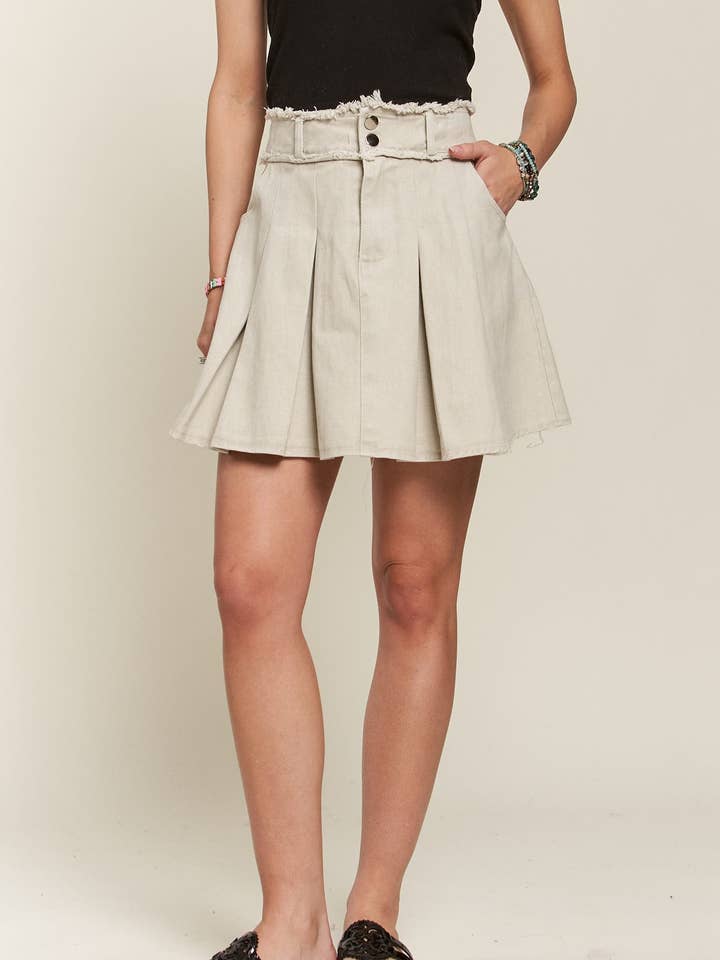 CES3636 - RAW EDGE WAIST WASHED DENIM MINI SKIRT for wholesale by ADORA LA