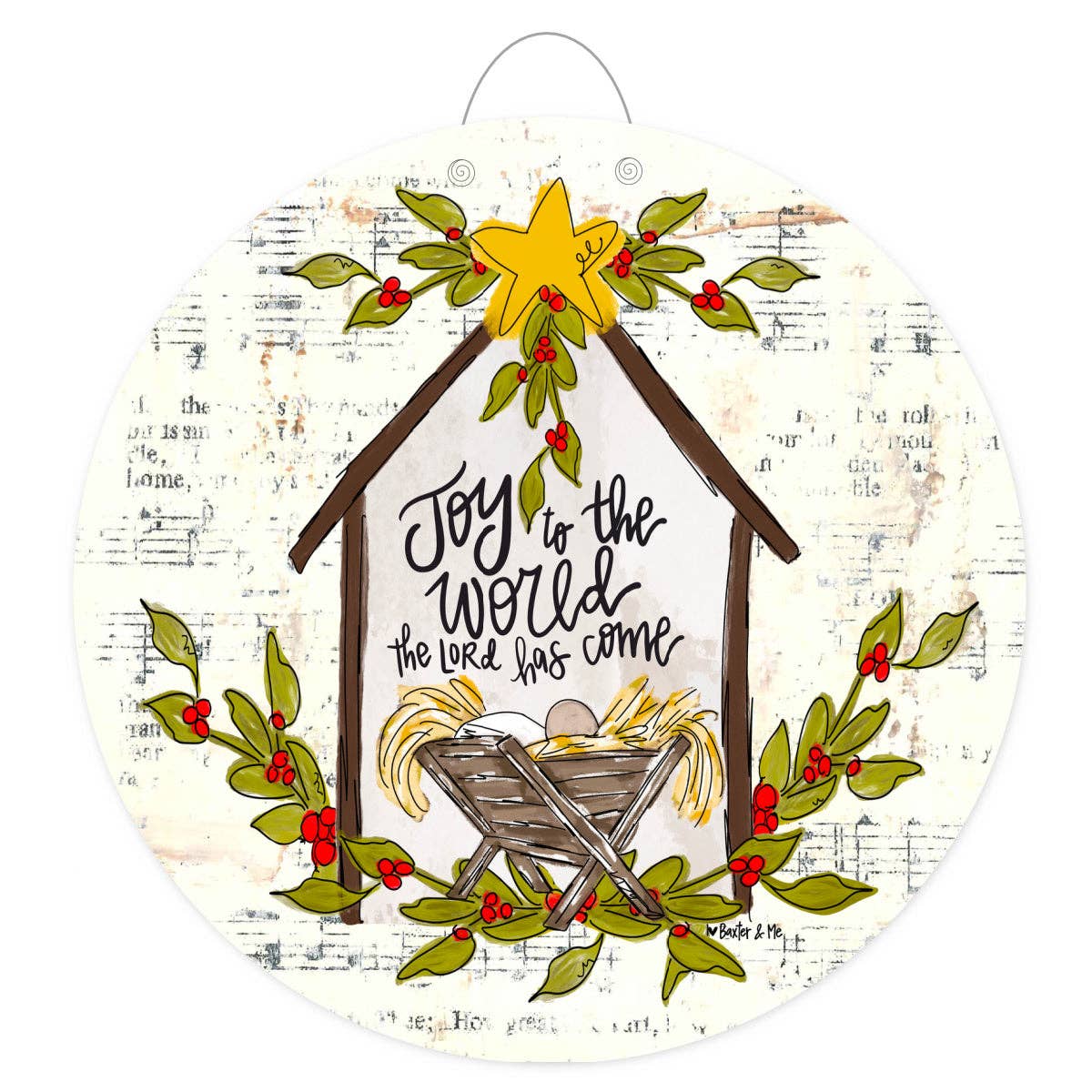 Baxter & Me - Wholesale Door Hanger - Joy to the World Star Manger Door Hanger1