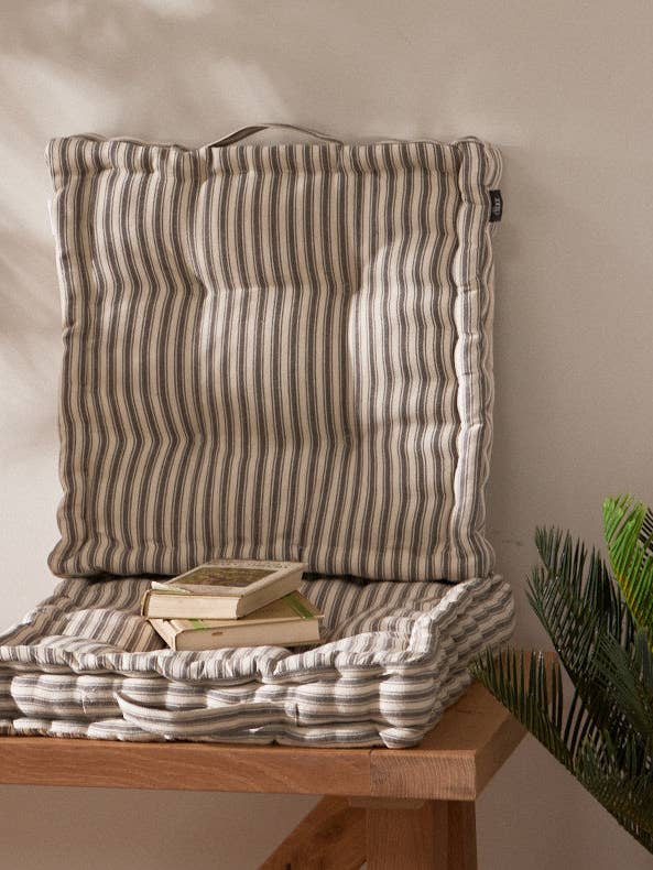 Set of 2 Grey Stripe Cushion Seat Pads for wholesale by Dibor