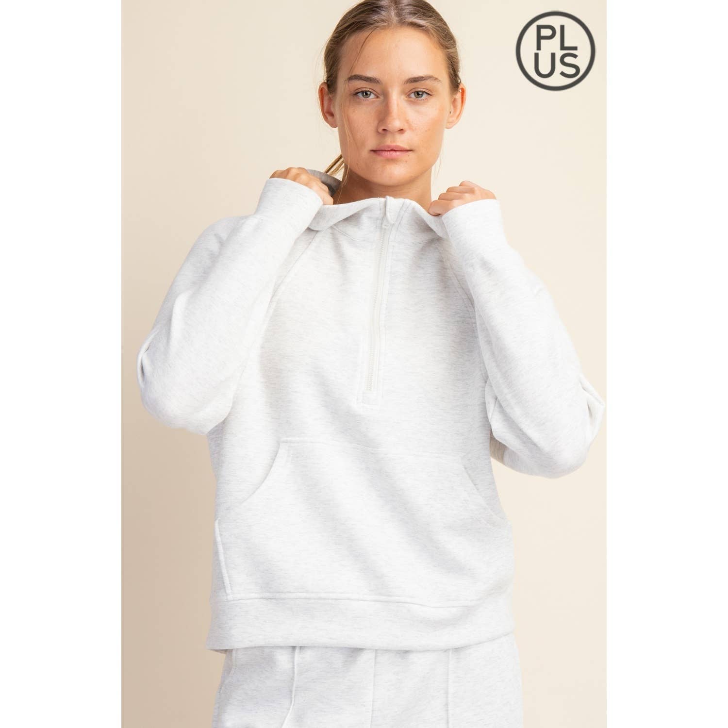 Rae Mode - Vente Veste de sport – femme - VESTE À CAPUCHE QUART DE ZIP EN SCUBA MODAL GRANDE TAILLE6