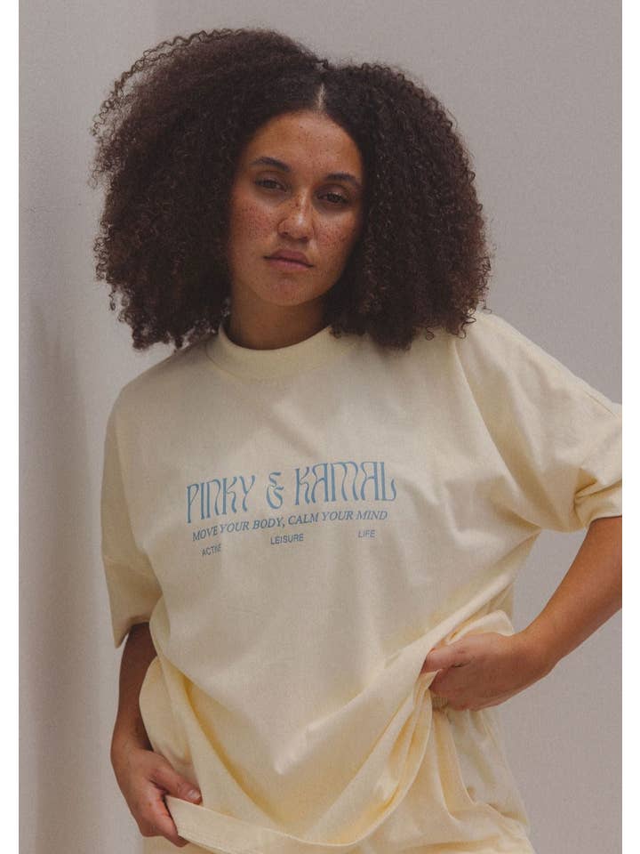 Pinky & Kamal - Wholesale Screen Printed T-Shirt - Women's - Pinky & Kamal Logo T-Shirt - Cream
