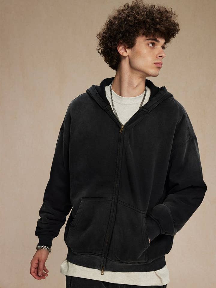CZ Basics - Wholesale Hoodie - Unisex - Vintage Spray-Dyed Zip Hoodie