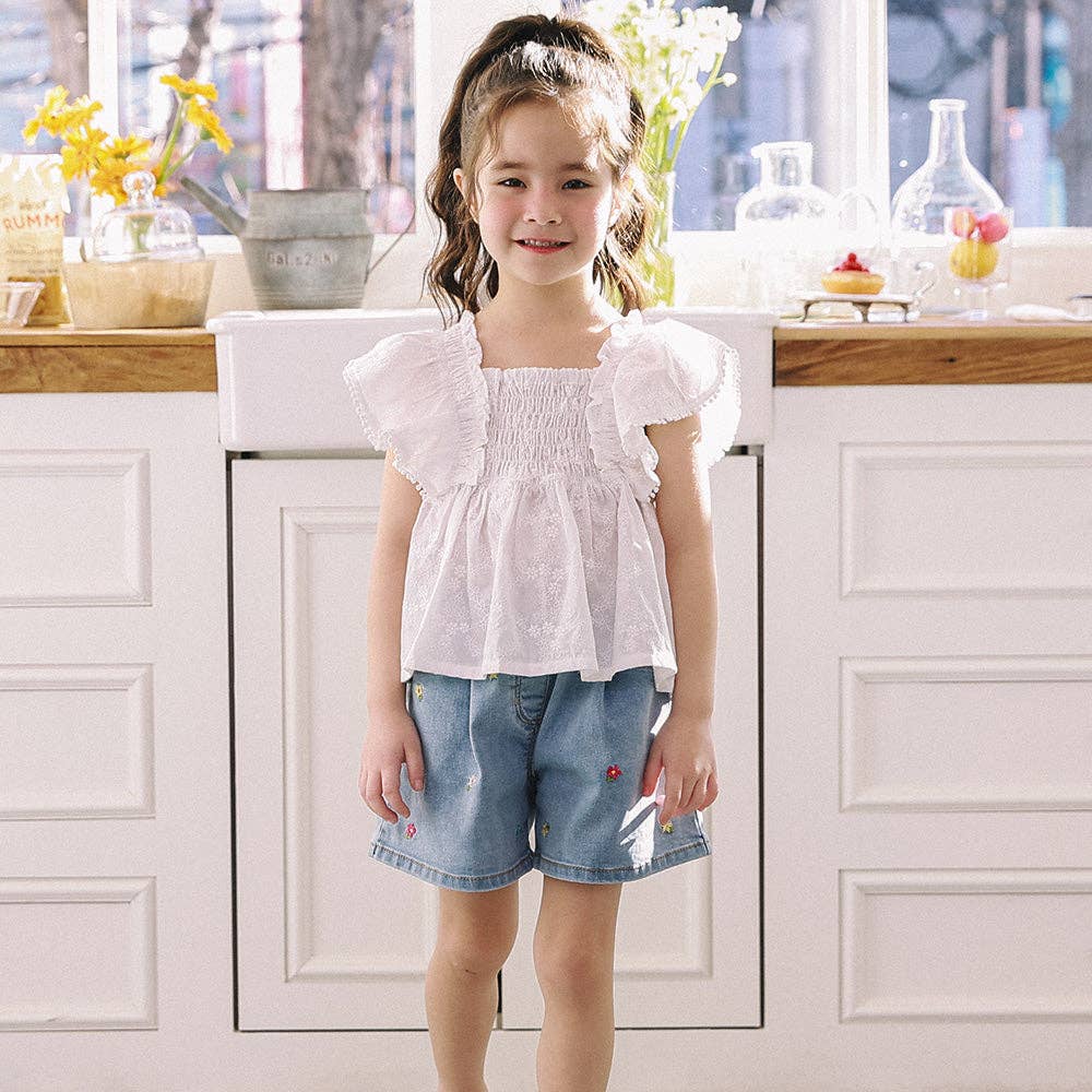 ToTo Heros - Wholesale Shorts - Kids - Millie Wide Leg Flower Embroidery Denim Shorts4