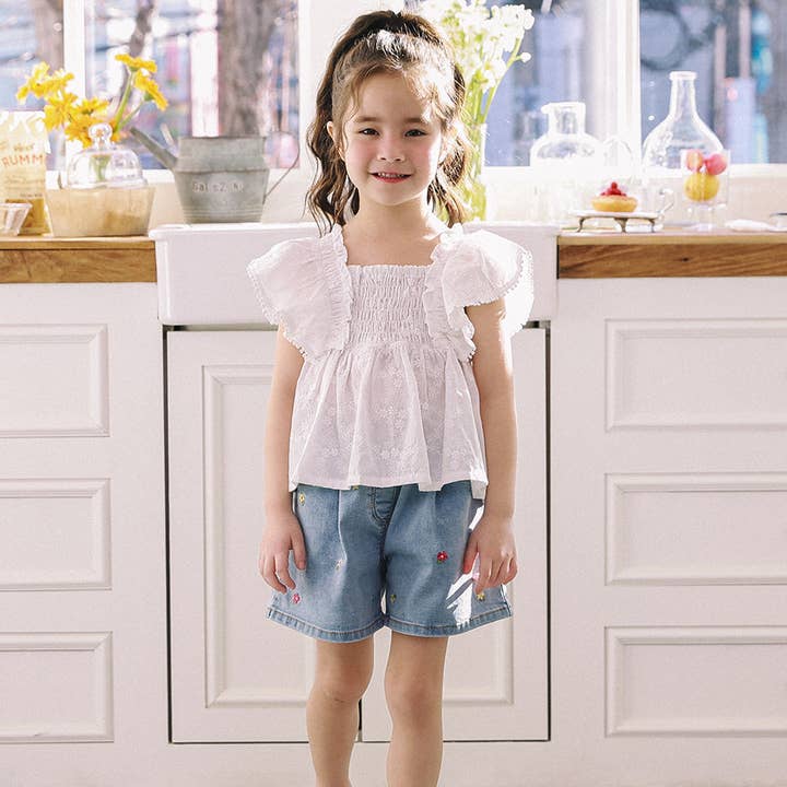 ToTo Heros - Wholesale Shorts - Kids - Millie Wide Leg Flower Embroidery Denim Shorts4