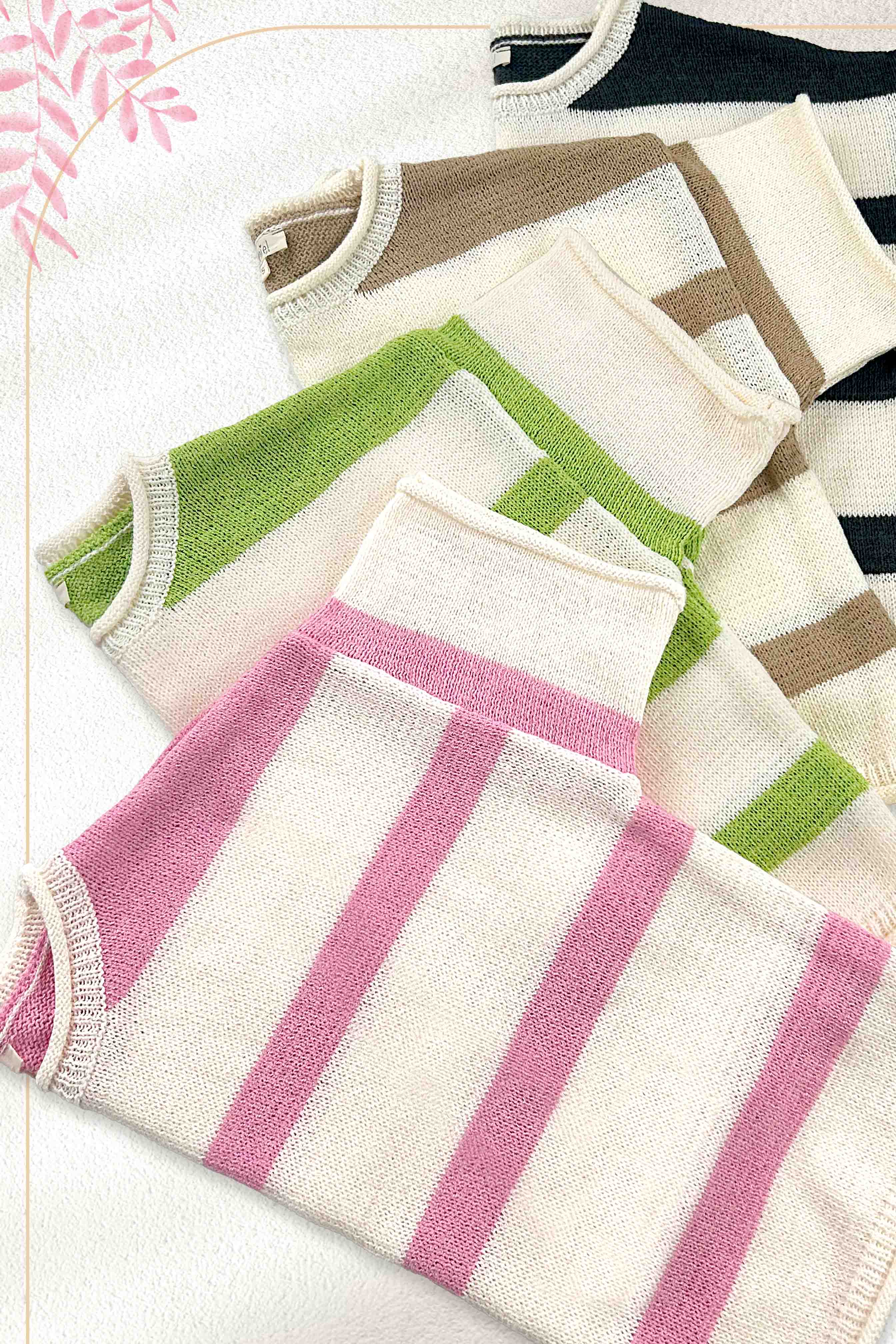 La Miel - Vendita all'ingrosso Maglione tricot - Donna - MCS3579-Boxy Silhouette Maglione Leggero A Righe17