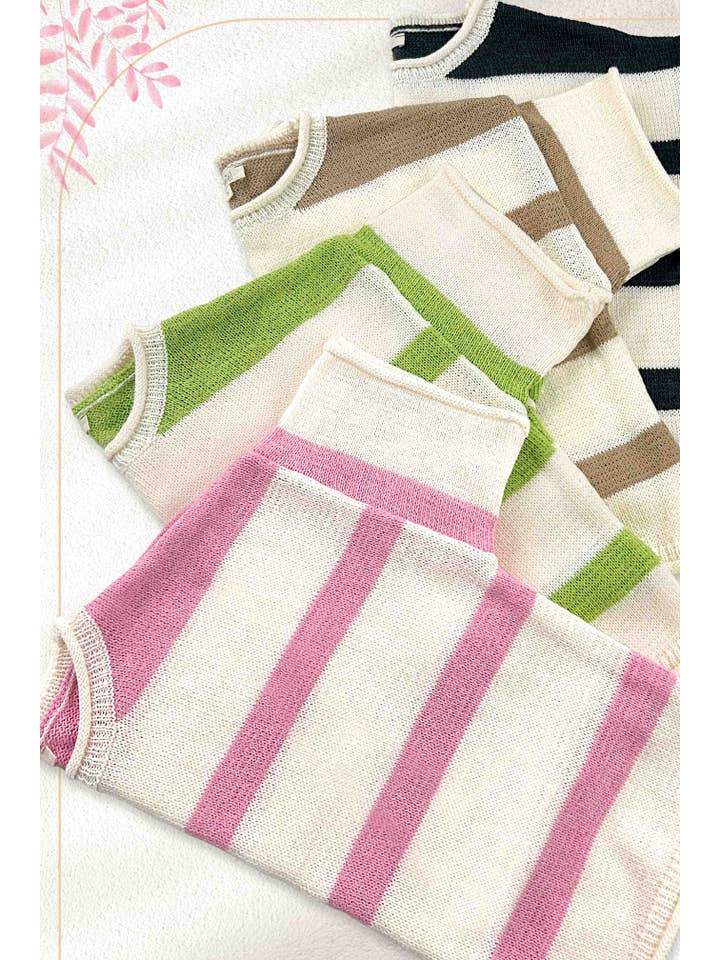 La Miel - Vente Pull en maille – femme - MCS3579-Chandail léger à rayures Boxy Silhouette17