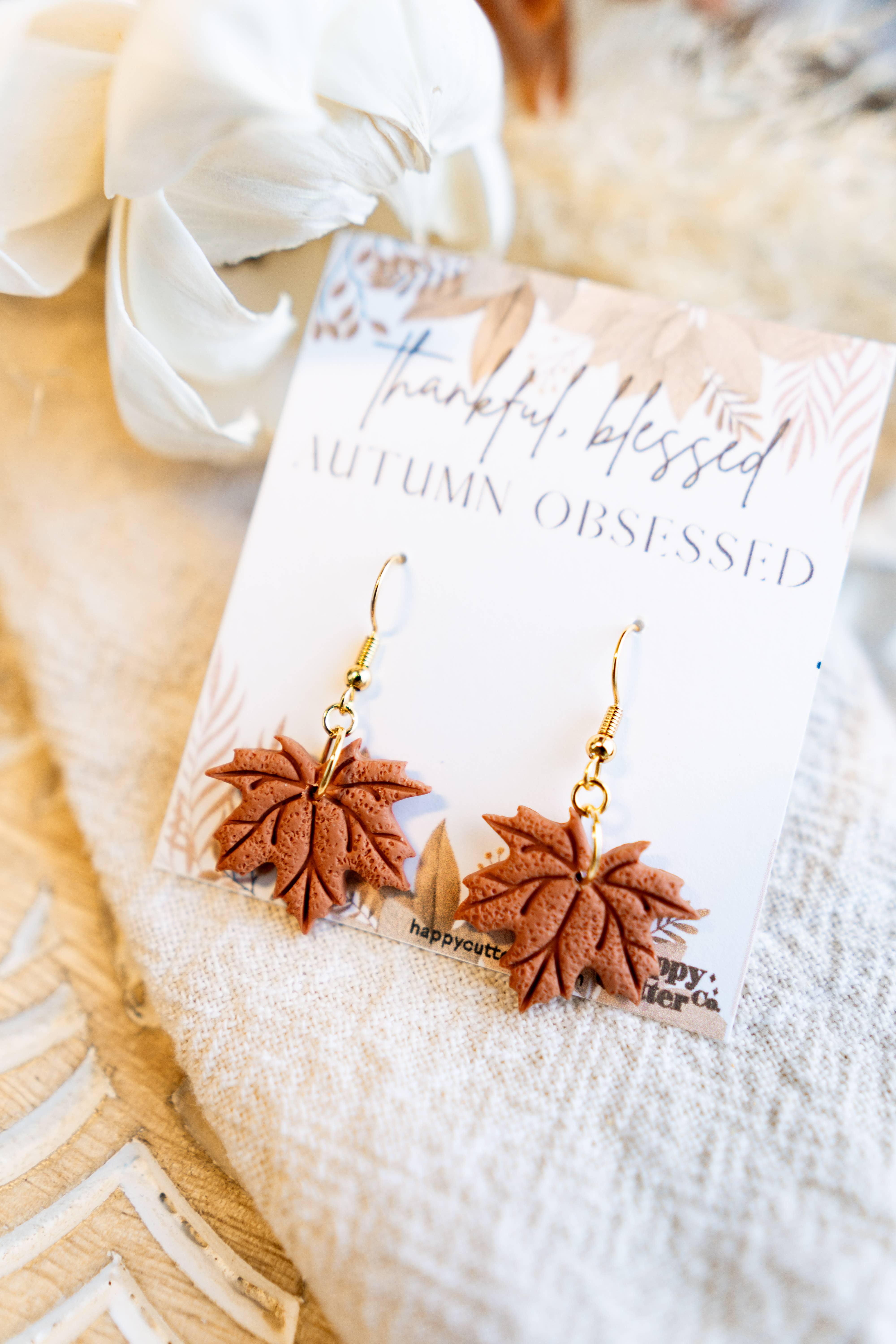 Happy Cutter Co - Wholesale Dangle Earrings - Autumn Maple Leaf Clay Earrings | Fall Jewelry3