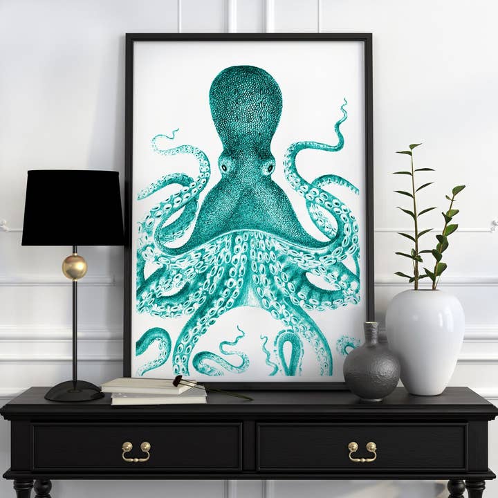 Huge Turquoise Octopus Art Print for wholesale by PRRINT!