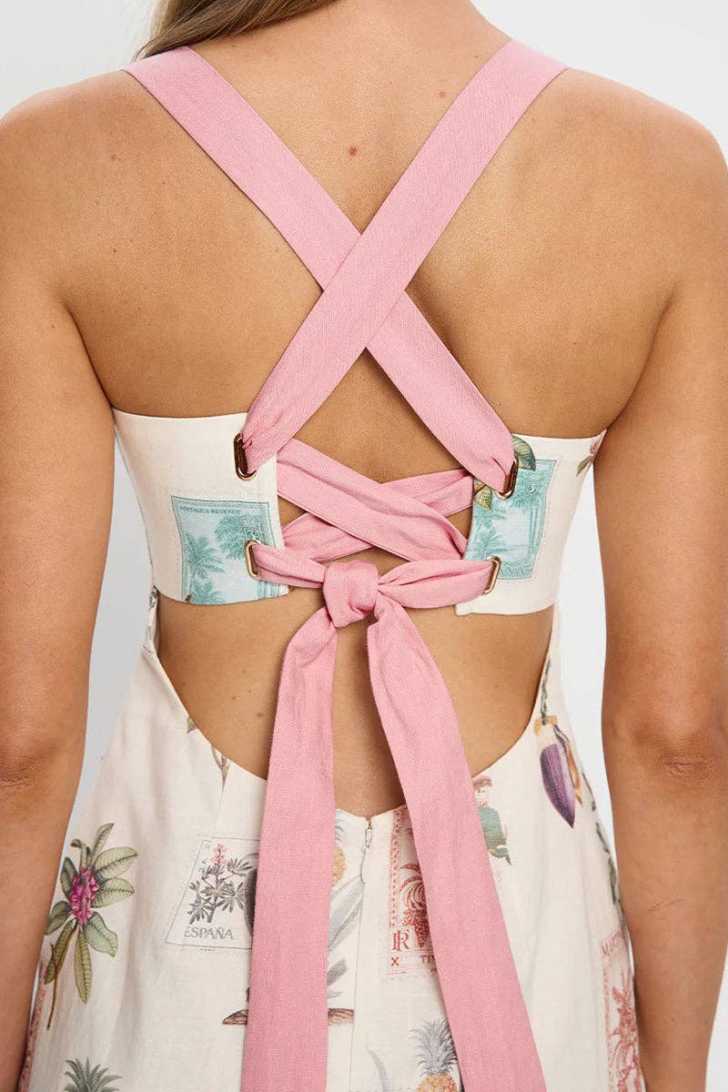 WHITE Tropical Print Vacation Dress for wholesale on Faire4