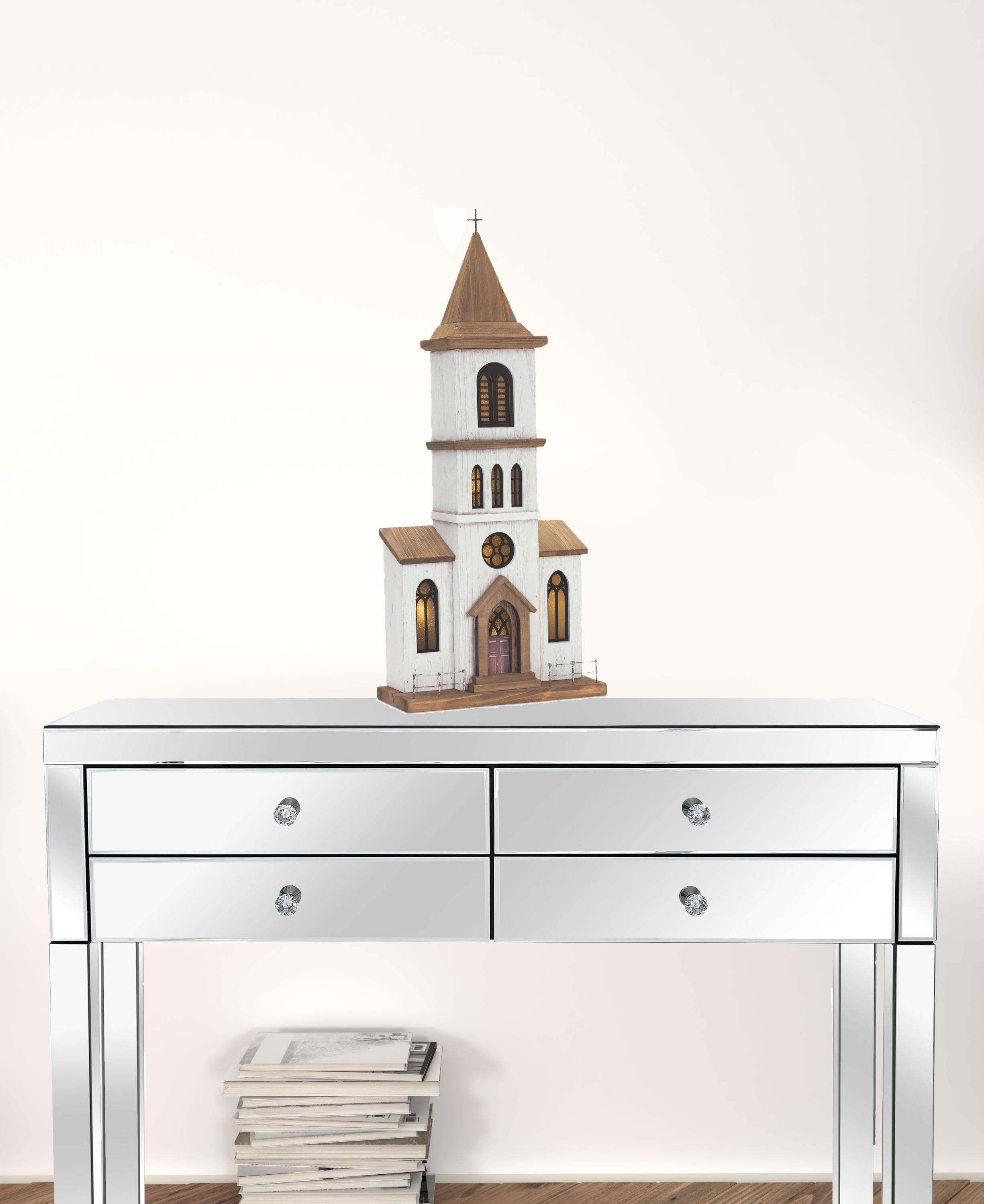 HomeRoots - Vendita all'ingrosso Statuette decorative - Statuetta da chiesa marrone e bianca, 25"1