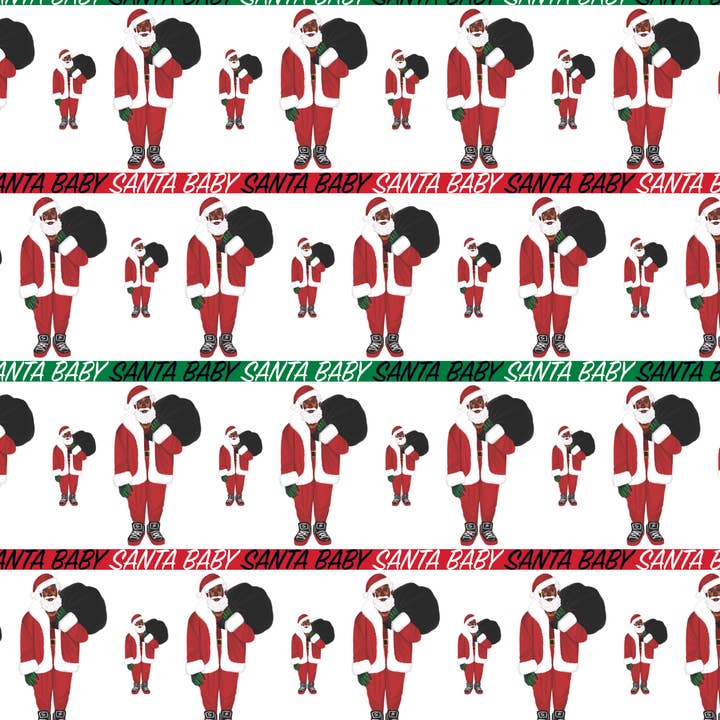 Mah Melanin - Wholesale Wrapping Paper Roll - Ken, The Black Santa - Gift Wrap Paper Red and Green2