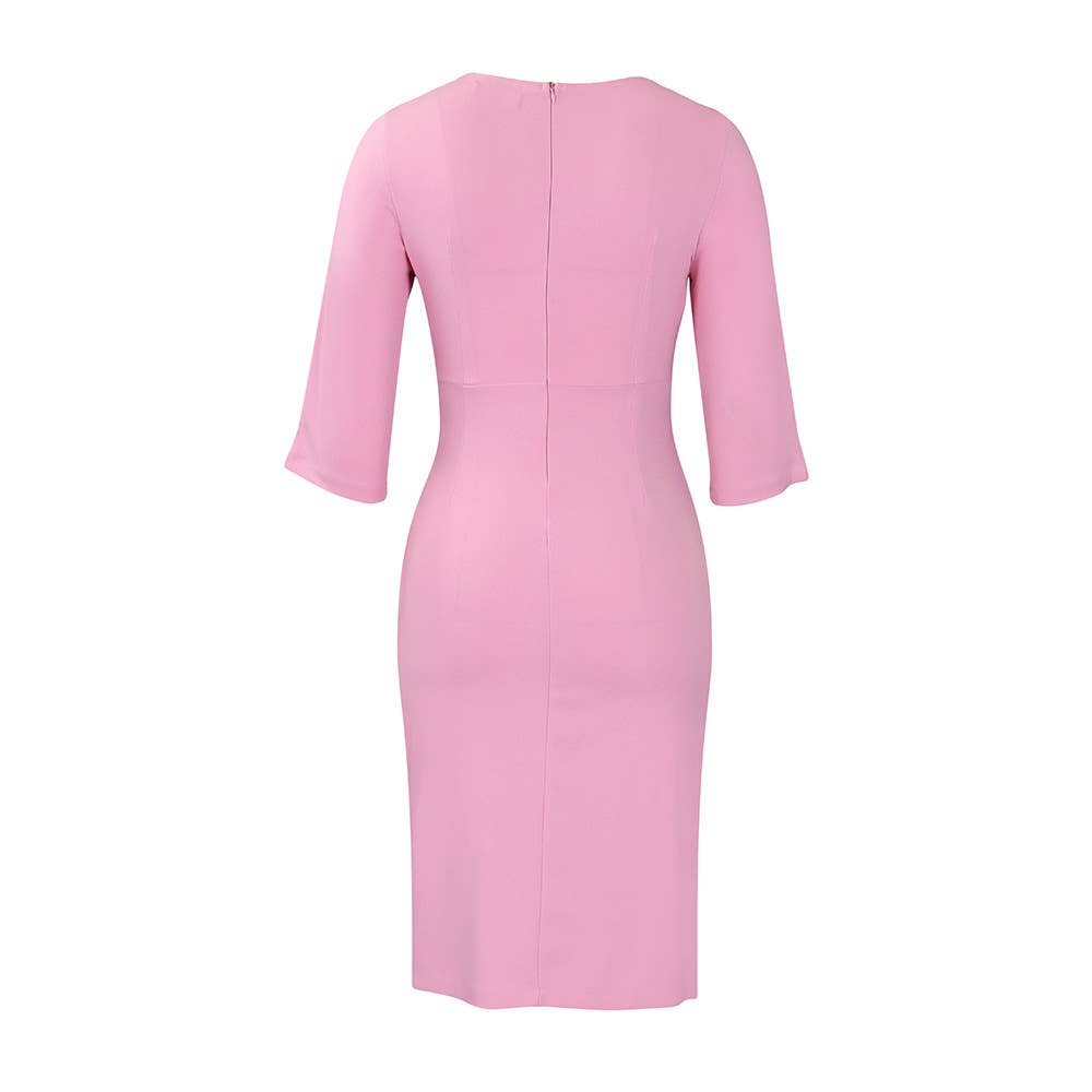 HIDDENBRAND - Wholesale Dress - Women's - Half Sleeves Midi Business Office Pencil Dress10