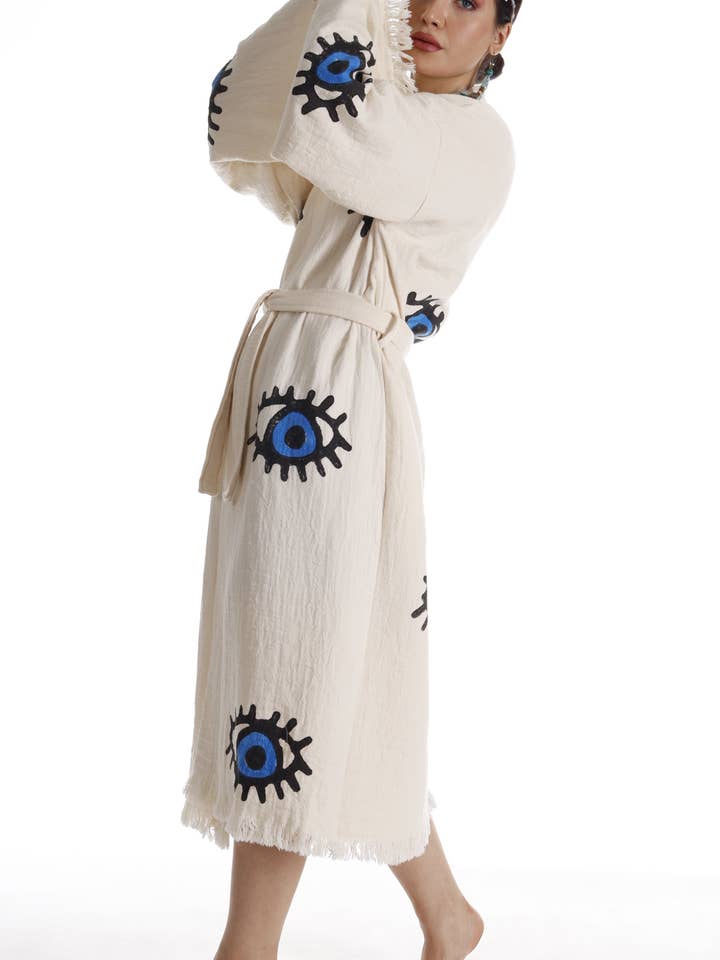 Pure & Chic, LLC - Miyawfashion - Wholesale Kimono - Women's - Evil Eye Organic Cotton Beach Kimono: Handmade Robe for Eco