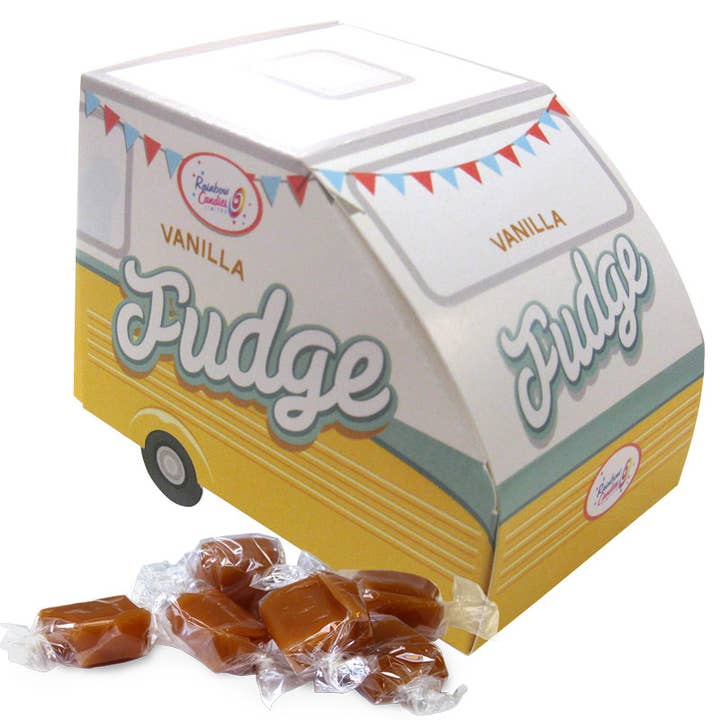 UK ONLY. Vanilla Fudge Vintage Caravan Shaped Gift Box for wholesale by Hames Chocolates