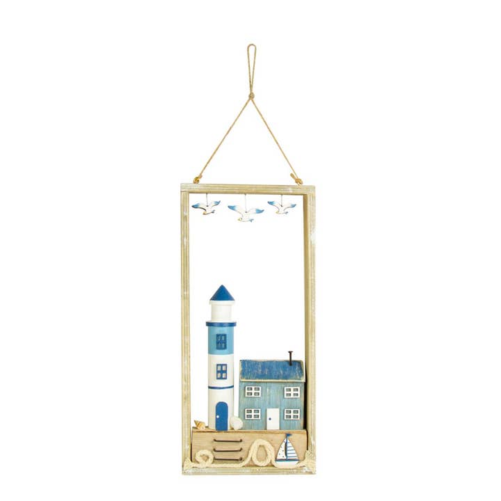 Framed Lighthouse and Cottage, 29x14cm for wholesale by Nauticalia