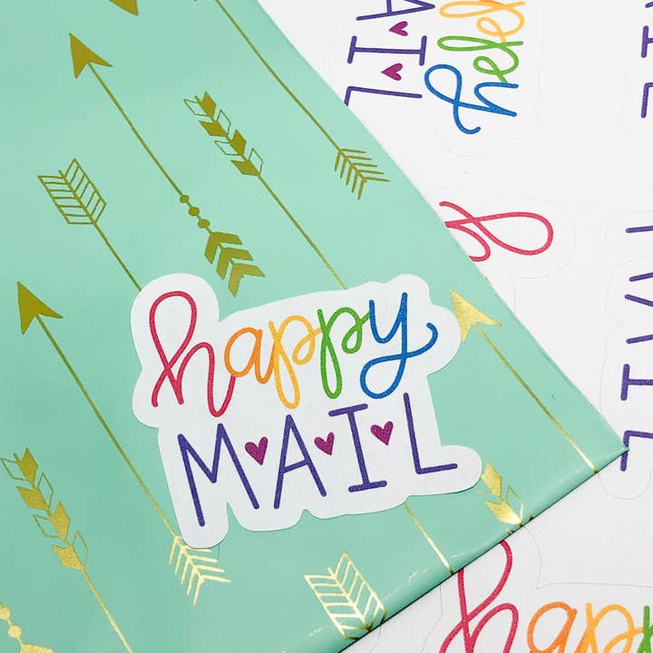 Rainbow Happy Mail Stickers | Packaging Stickers | Business Branding | Small Shop Stickers | Sticker #: S0002 | Ready To Ship for wholesale by LLB Designs Studio