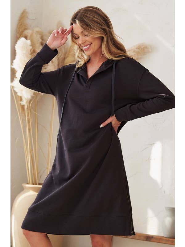 JADE BY JANE - Wholesale Dress - Women's - PLUS SIZE Solid Hooded Long sweatshirt dress (PLUS)10